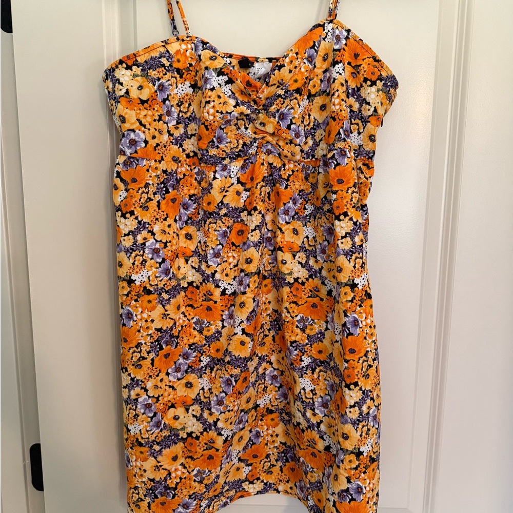 Divided Floral Dress in Orange and Purple